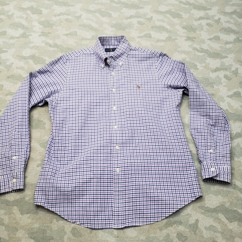 Ralph Lauren Shirt Mens Medium Purple Gingham Check Long Sleeve Button-Up